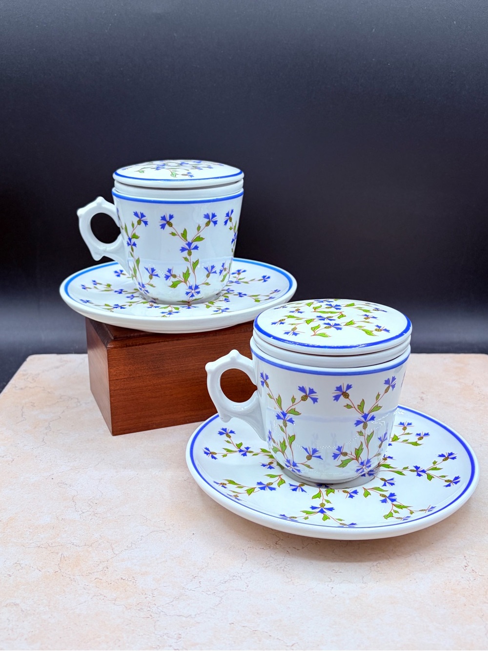 1980's Set Of 2 Pillivuyt France Barbeau Tisaniere 4 Piece Tea Infusion Sets